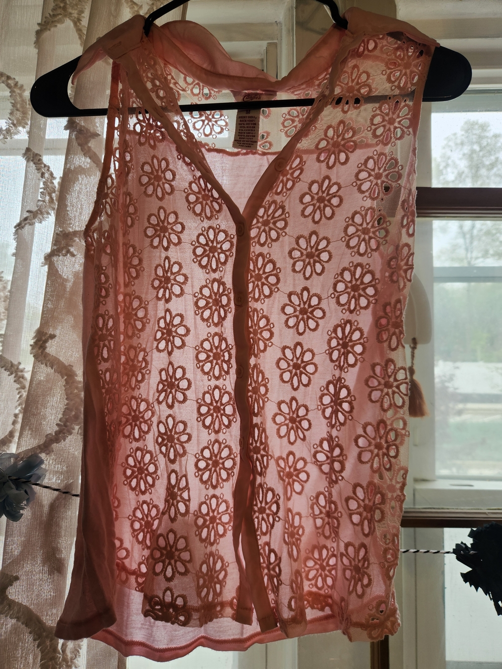 Candie's Pink Floral Eyelet Sleeveless Sheer Blouse